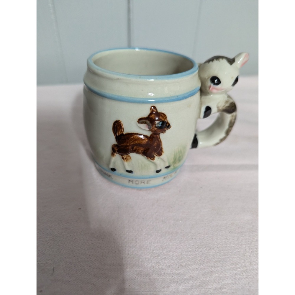 Vintage Japan made deer handle coffee mug cup Drink More Milk‎